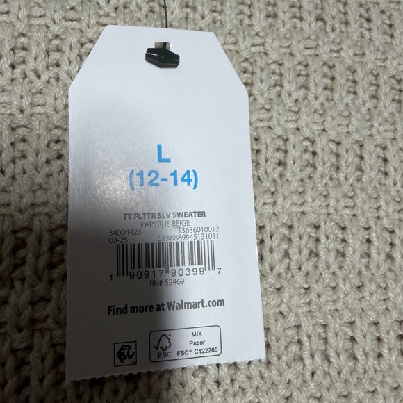 Time and Tru Flutter Sleeve Sweater Set 2PK L Navy Beige Contrast Trim - Picture 10 of 11